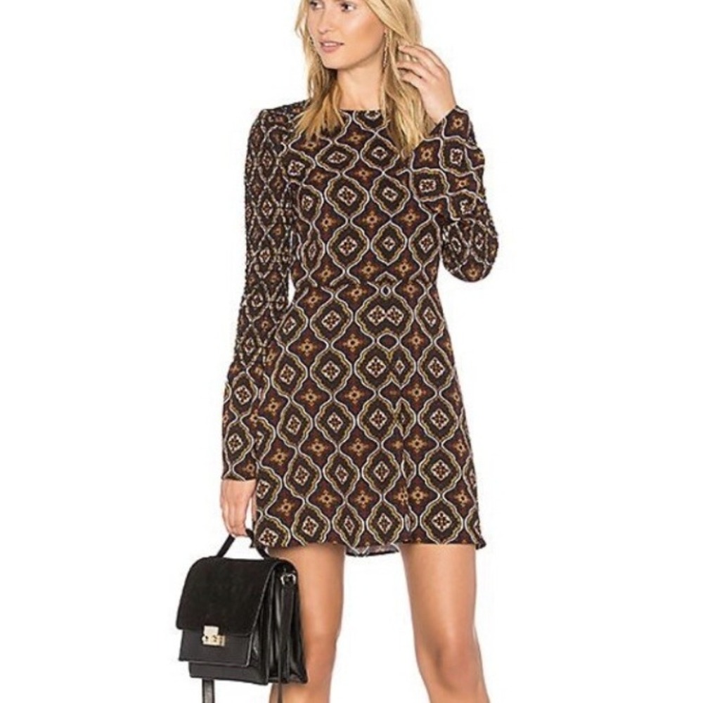 ALC Alexa Kaleidoscope Bell Sleeve‎ Silk Dress in Black sz 4